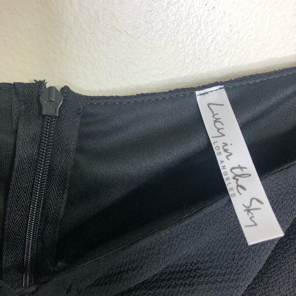 Lucy in the Sky Dress Black Mini Sheer Puff Sleeve Notch Hem Tie Keyhole Small - Picture 3 of 7